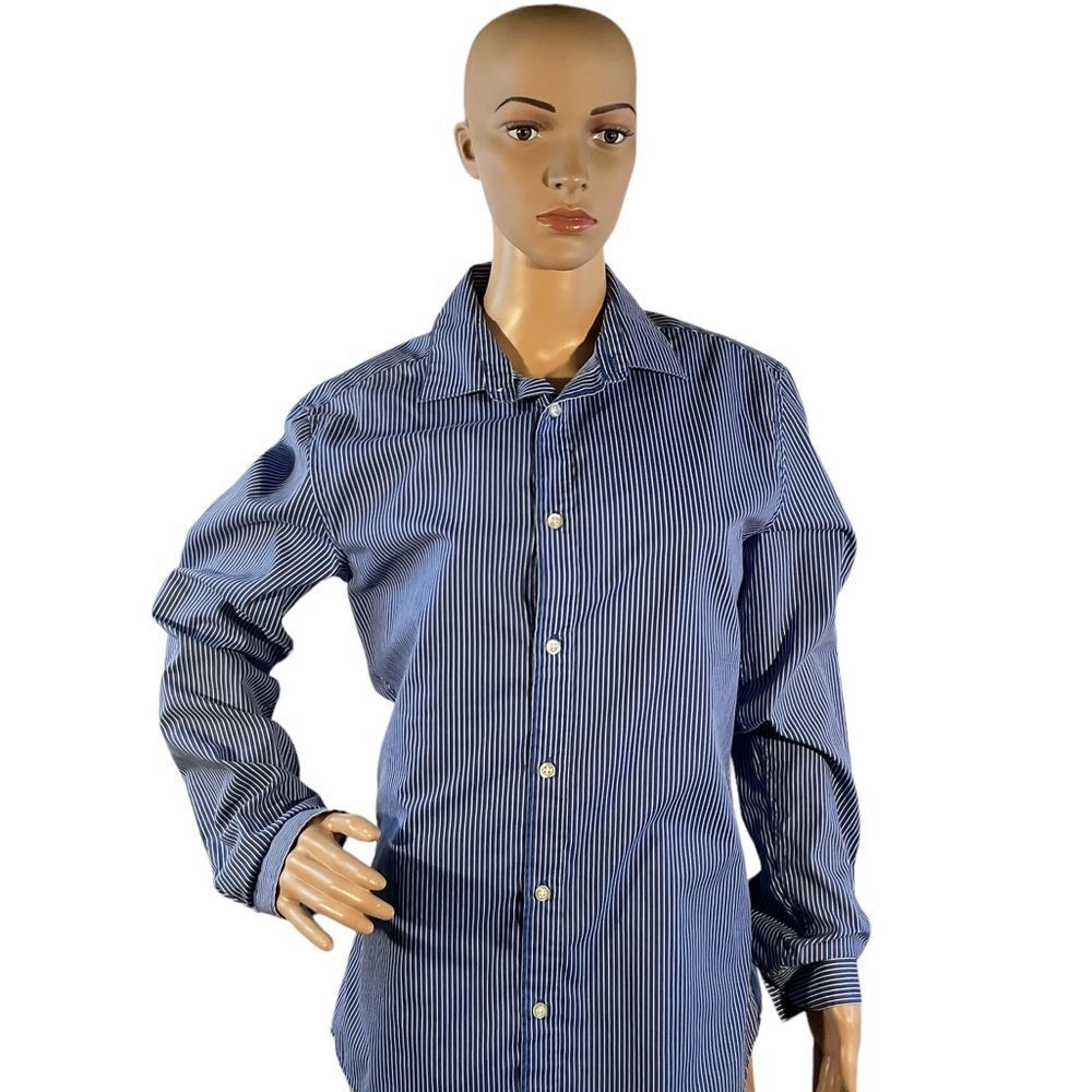 H&M Women’s Button Down Size M Blue White Stripes Long Sleeves Dress Shirt